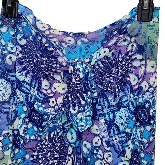 DKNY Sarong Swimsuit Cover Up Floral Mesh Blue Purple One Size - Picture 2 of 4